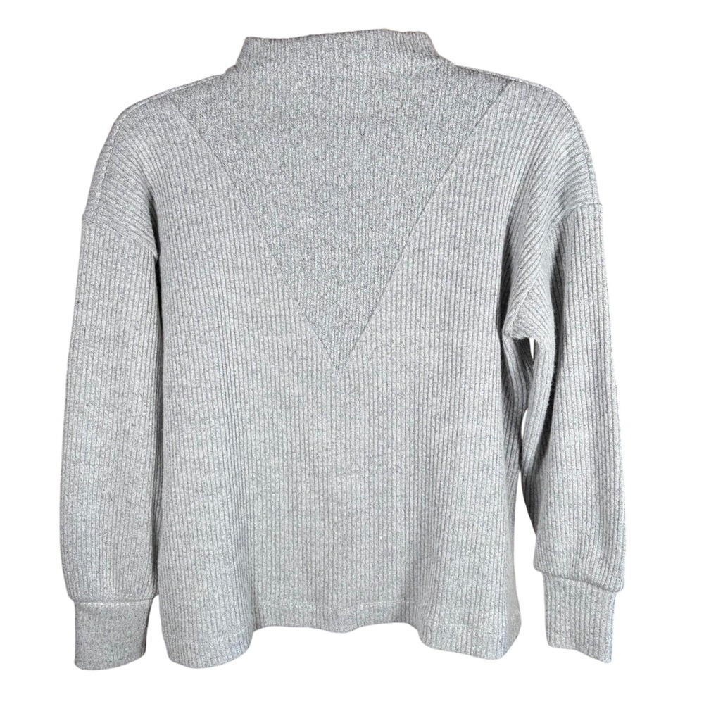 Loft Womens Gray Ribbed Mock Neck Sweater V-Back Detail Size M EUC